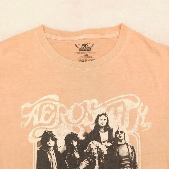 Aerosmith Band Casual Crew Neck Graphic T-Shirt Adult Mens Size Large L Tan - Picture 1 of 9